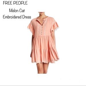 FREE PEOPLE MELON CAT Embroidered Tiered  Casual Mini Dress Size SP